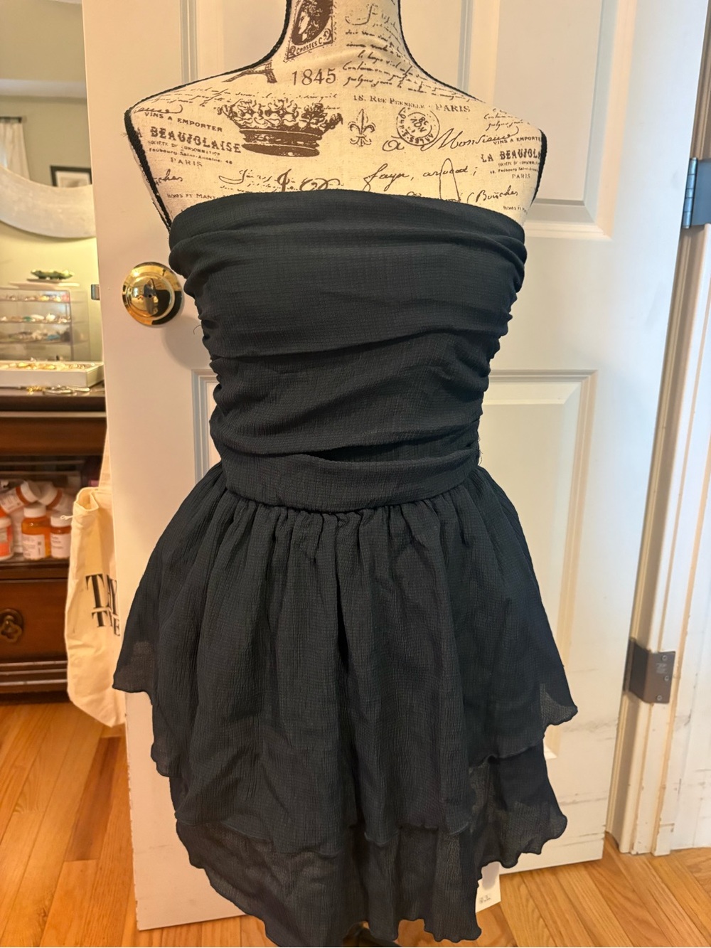 Cider Strapless Navy Tiered Ruffled Dress